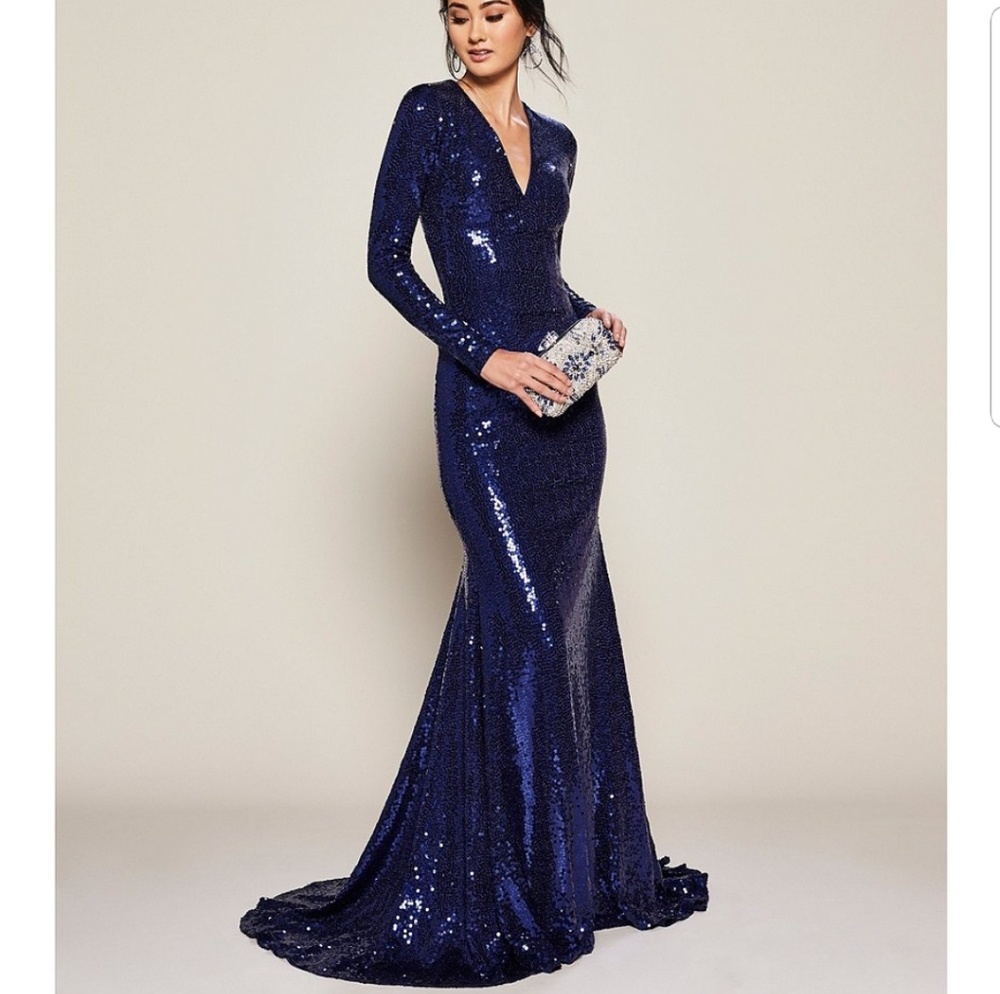 Navy blue sequined floor length dress